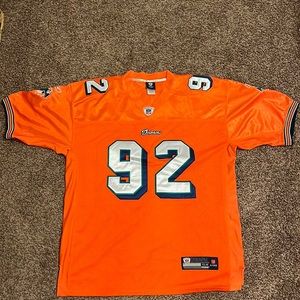 John Denney Miami dolphins jersey. Bright orange size 54